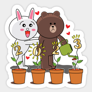Brown Bear Cony Bunny Rabbit New Year 2023 Sticker